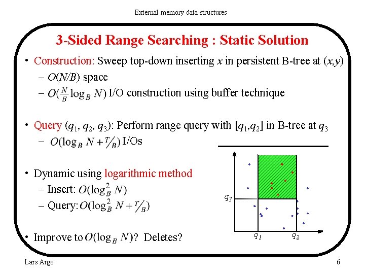 External memory data structures 3 -Sided Range Searching : Static Solution • Construction: Sweep