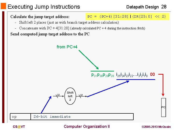 Executing Jump Instructions Calculate the jump target address: Datapath Design 28 PC = (PC+4)[31: