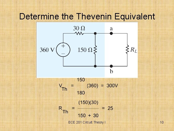 Determine the Thevenin Equivalent ECE 201 Circuit Theory I 10 