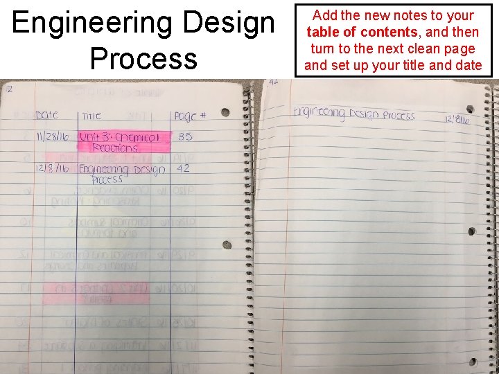 Engineering Design Process Add the new notes to