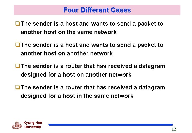 Four Different Cases q. The sender is a host and wants to send a