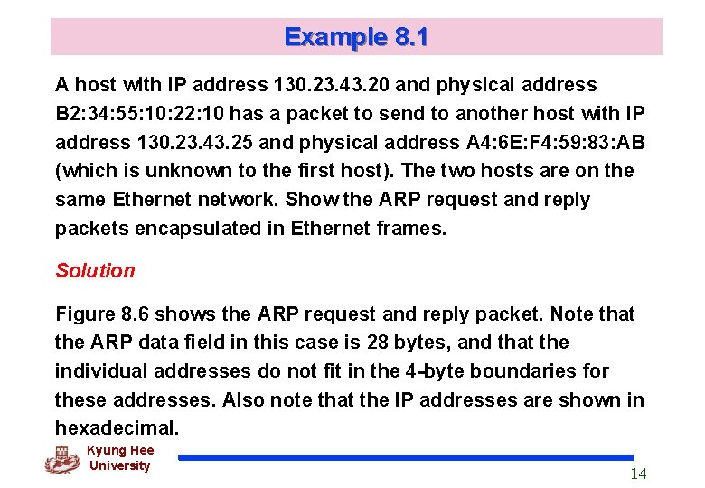 Example 8. 1 A host with IP address 130. 23. 43. 20 and physical