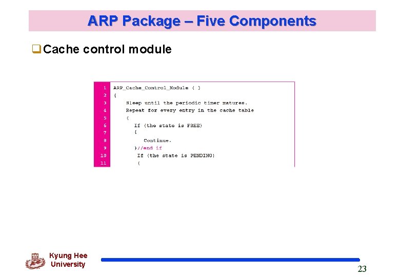 ARP Package – Five Components q. Cache control module Kyung Hee University 23 