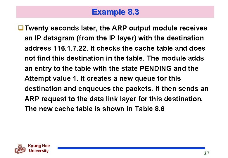 Example 8. 3 q. Twenty seconds later, the ARP output module receives an IP