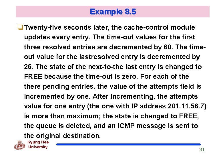 Example 8. 5 q. Twenty-five seconds later, the cache-control module updates every entry. The