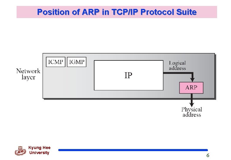 Position of ARP in TCP/IP Protocol Suite Kyung Hee University 6 