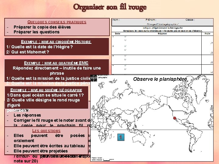 Organiser son fil rouge - QUELQUES CONSEILS PRATIQUES Préparer la copie des élèves Préparer