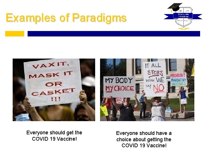 Examples of Paradigms Everyone should get the COVID 19 Vaccine! Everyone should have a