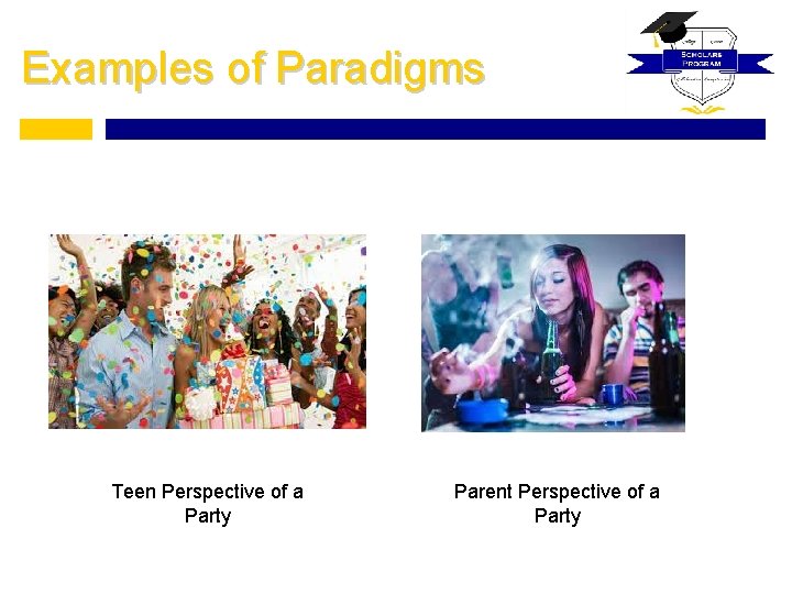 Examples of Paradigms Teen Perspective of a Party Parent Perspective of a Party 