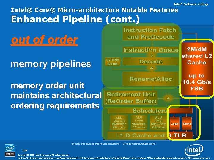 Intel® Software College Intel® Core® Micro-architecture Notable Features Enhanced Pipeline (cont. ) out of