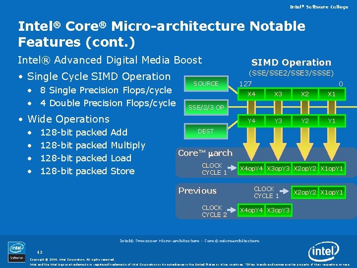 Intel® Software College Intel® Core® Micro-architecture Notable Features (cont. ) Intel® Advanced Digital Media
