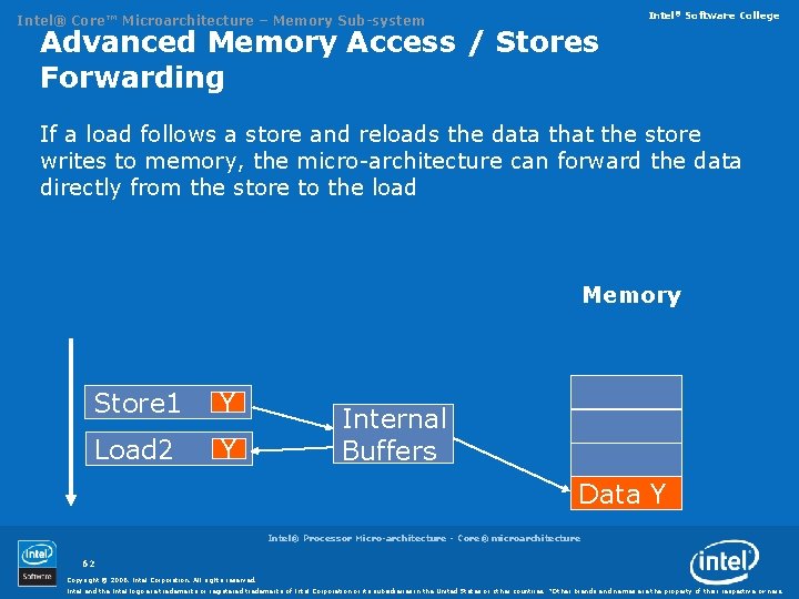 Intel® Software College Intel® Core™ Microarchitecture – Memory Sub-system Advanced Memory Access / Stores