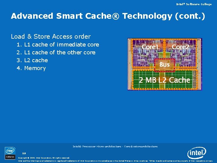 Intel® Software College Advanced Smart Cache® Technology (cont. ) Load & Store Access order