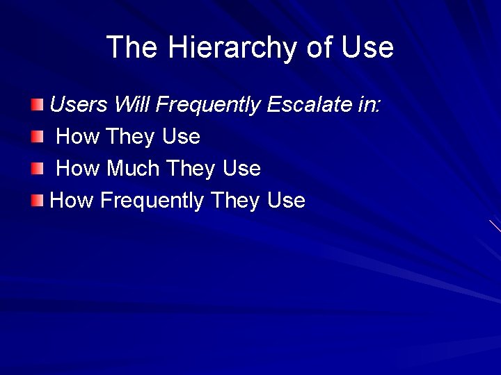 The Hierarchy of Users Will Frequently Escalate in: How They Use How Much They
