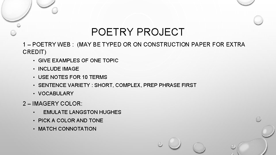 POETRY PROJECT 1 – POETRY WEB : (MAY BE TYPED OR ON CONSTRUCTION PAPER