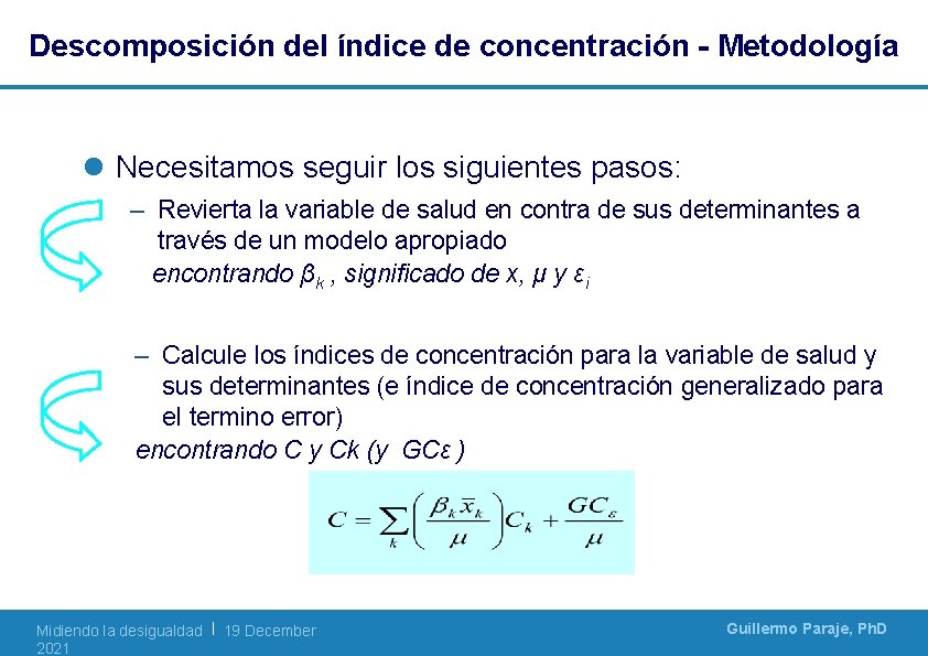 Descomposición del índice de concentración - Metodología l Necesitamos seguir los siguientes pasos: –