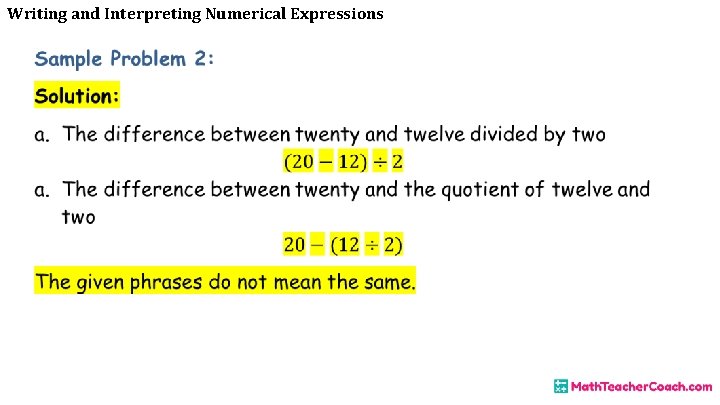 Writing and Interpreting Numerical Expressions 