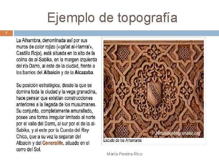 Ejemplo de topografía 7 Descripción de la Alhambra María Pereira Rico 