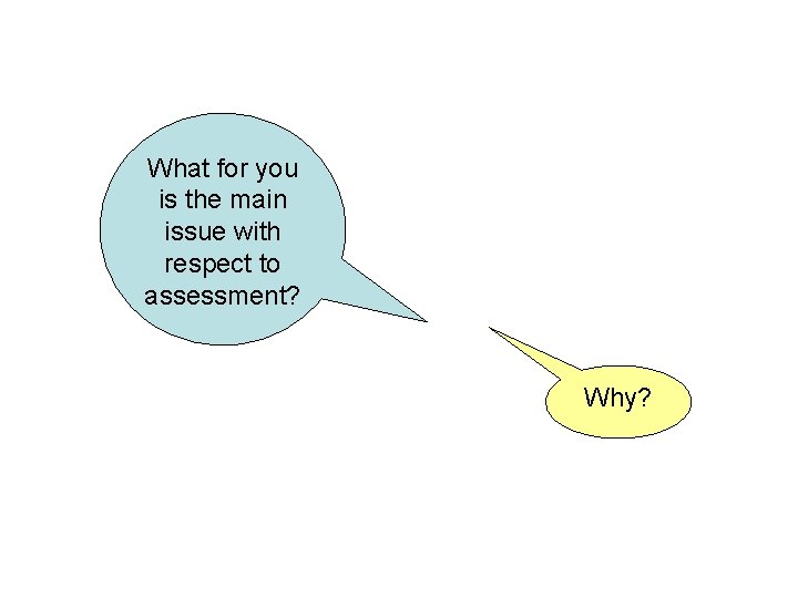 What for you is the main issue with respect to assessment? Why? What for you is the main issue with respect to assessment? Why?