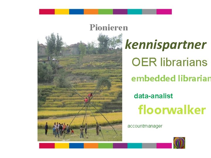 Pionieren kennispartner OER librarians embedded librarian data-analist floorwalker accountmanager 