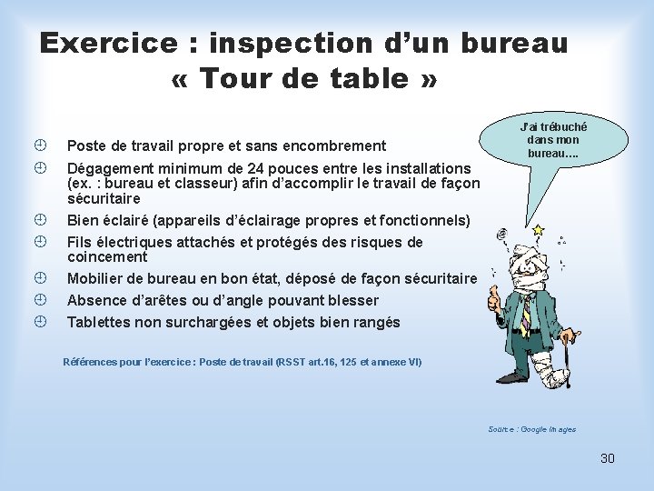 Exercice : inspection d’un bureau « Tour de table » ¿ Poste de travail