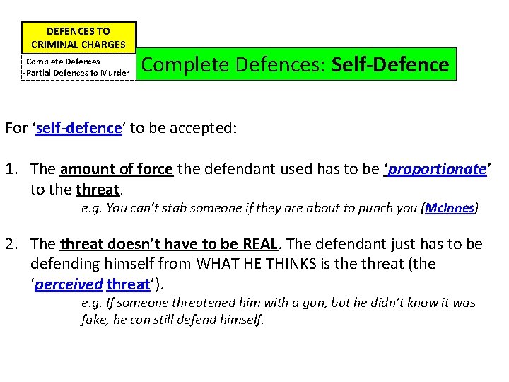DEFENCES TO CRIMINAL CHARGES -Complete Defences -Partial Defences to Murder Complete Defences: Self-Defence For