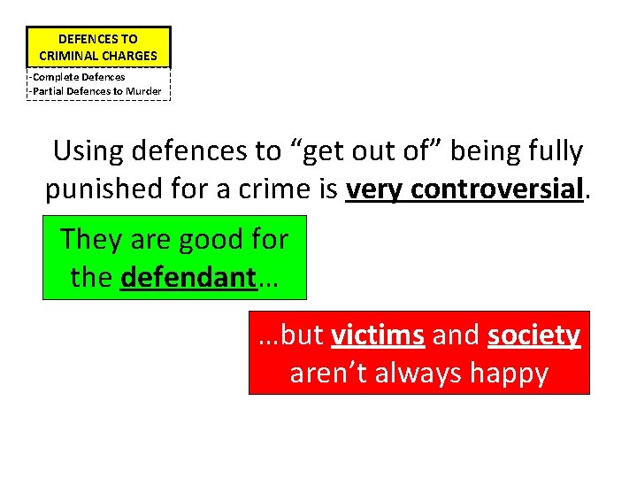 DEFENCES TO CRIMINAL CHARGES -Complete Defences -Partial Defences to Murder Using defences to “get