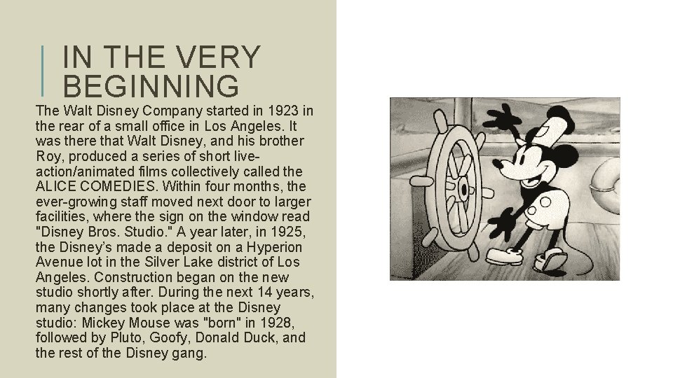 IN THE VERY BEGINNING The Walt Disney Company started in 1923 in the rear