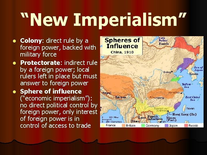 “New Imperialism” Colony: direct rule by a foreign power, backed with military force l