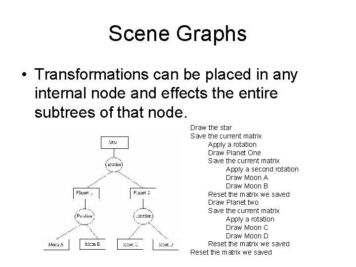 Scene Graphs • Transformations can be placed in any internal node and effects the