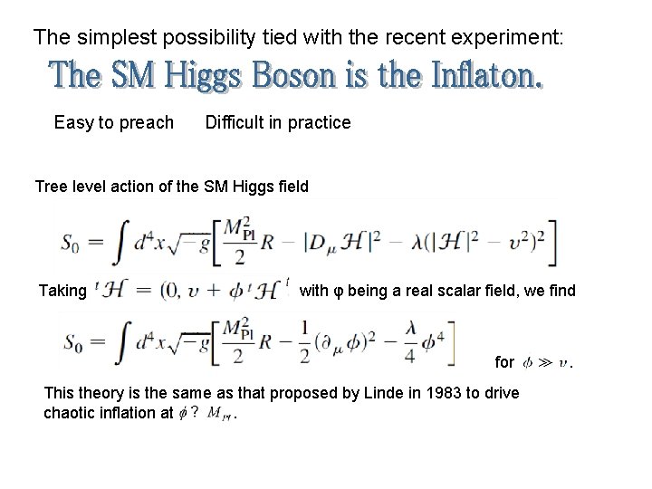 The simplest possibility tied with the recent experiment: Easy to preach Difficult in practice