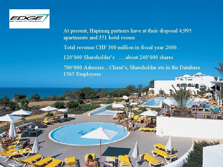 At present, Hapimag partners have at their disposal 4, 995 apartments and 351 hotel