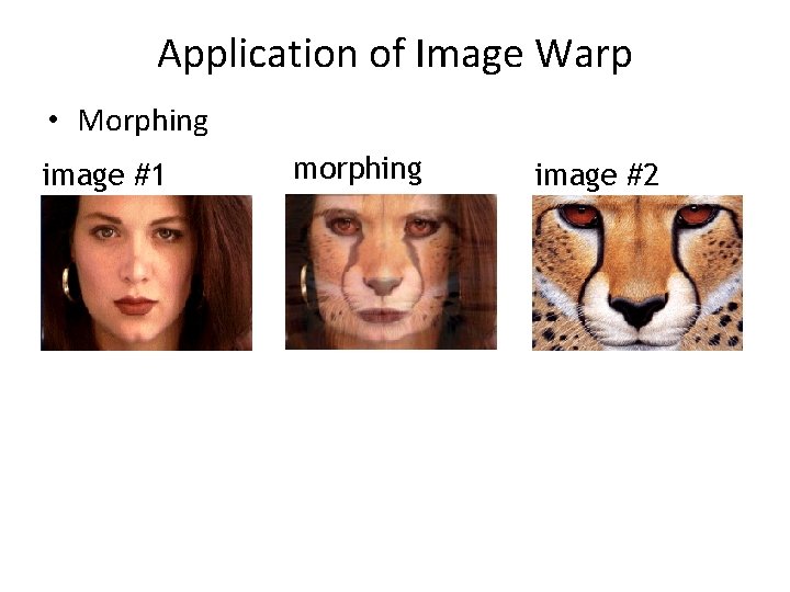 Application of Image Warp • Morphing image #1 morphing image #2 