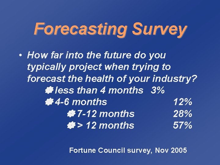 Forecasting Survey • How far into the future do you typically project when trying