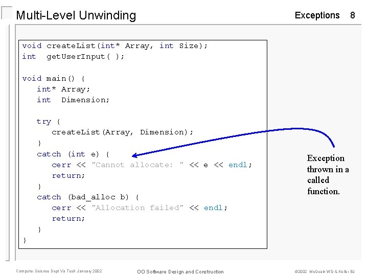 Multi-Level Unwinding Exceptions 8 void create. List(int* Array, int Size); int get. User. Input(