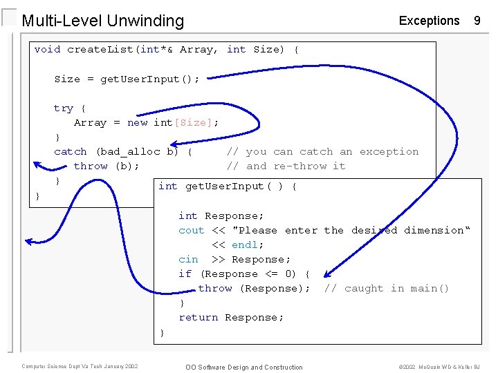 Multi-Level Unwinding Exceptions 9 void create. List(int*& Array, int Size) { Size = get.