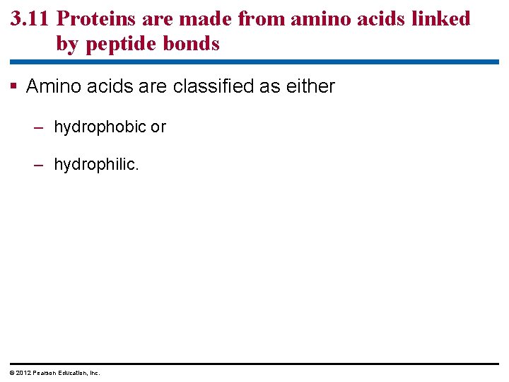 3. 11 Proteins are made from amino acids linked by peptide bonds § Amino