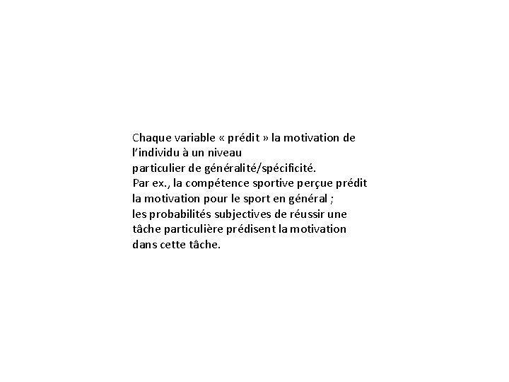 Chaque variable « prédit » la motivation de l’individu à un niveau particulier de