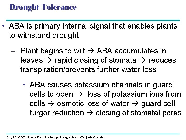 Drought Tolerance • ABA is primary internal signal that enables plants to withstand drought