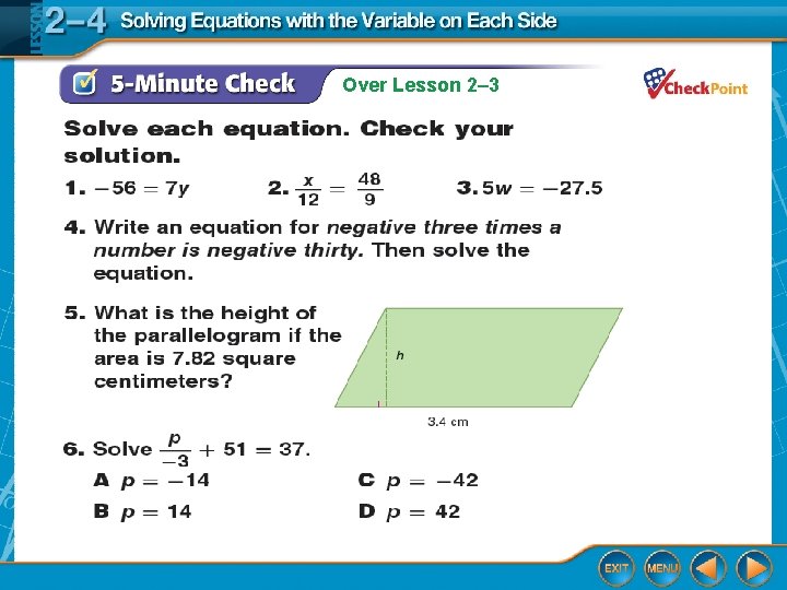 Over Lesson 2– 3 