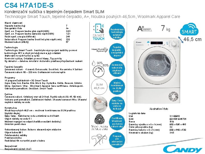 CS 4 H 7 A 1 DE-S Kondenzační sušička s tepelným čerpadlem Smart SLIM