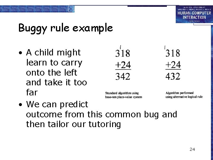Buggy rule example • A child might learn to carry onto the left and