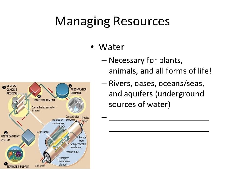 Managing Resources • Water – Necessary for plants, animals, and all forms of life!