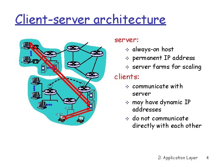 Client-server architecture server: v v v always-on host permanent IP address server farms for