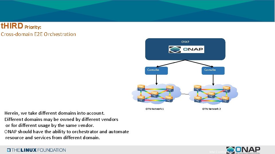 t. HIRD Priority: Cross-domain E 2 E Orchestration ONAP Controller Herein, we take different