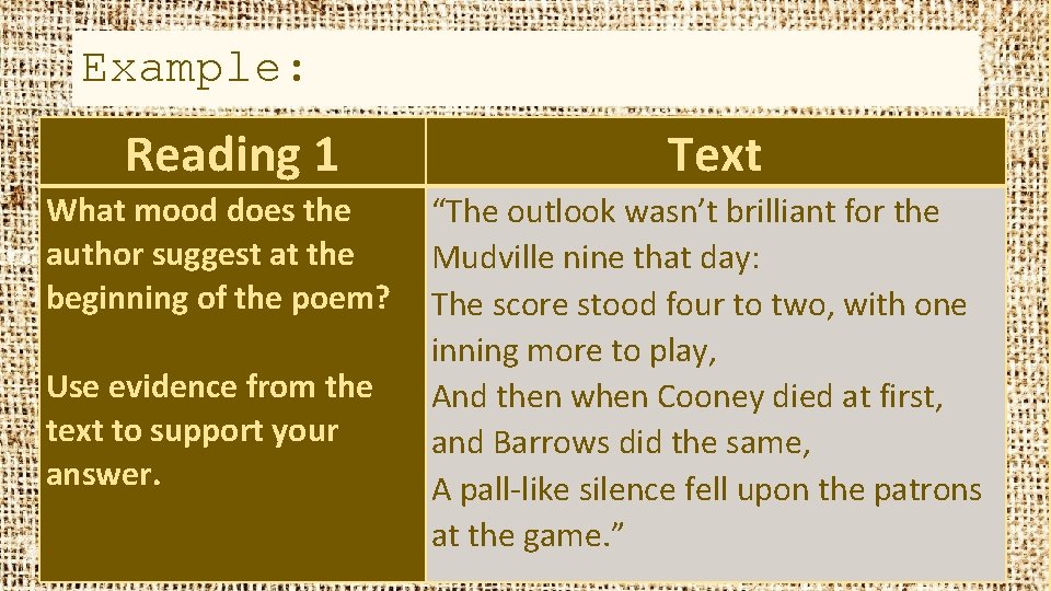 Example: Reading 1 What mood does the author suggest at the beginning of the