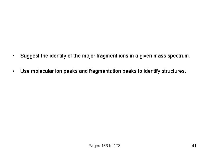  • Suggest the identity of the major fragment ions in a given mass