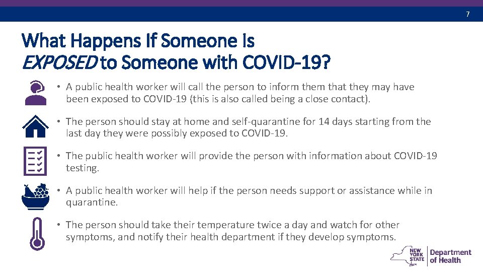 7 What Happens If Someone Is EXPOSED to Someone with COVID-19? • A public