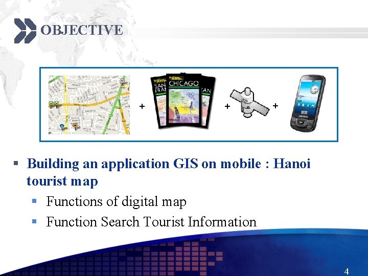 OBJECTIVE + + + § Building an application GIS on mobile : Hanoi tourist