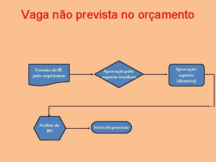 Vaga não prevista no orçamento Emissão de RE pelo requisitante Análise do RH Aprovação